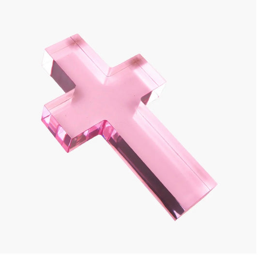 ANNE NEILSON- Large Acrylic Cross Weight , Pink
