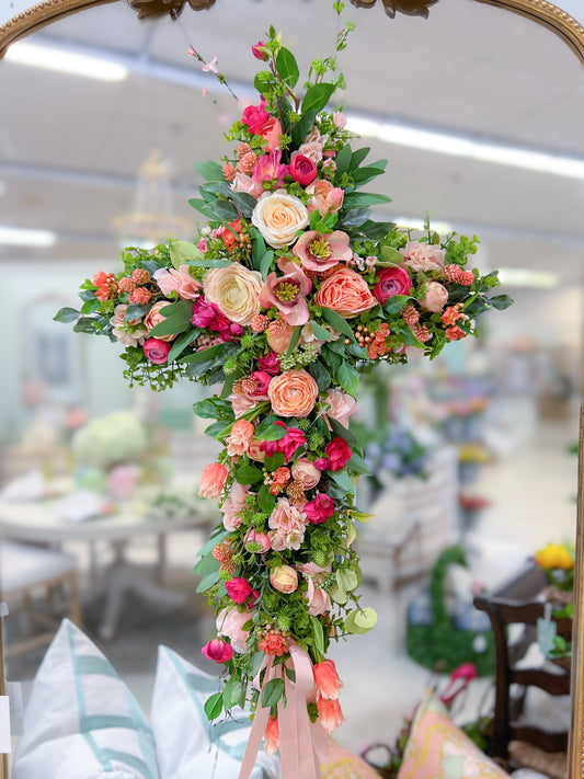 Resurrection Rose Faux Floral Cross Wreath