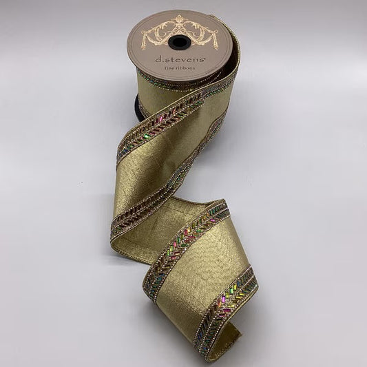 Metallic dupion ab herringbone jewel trim, gold