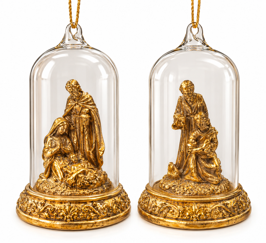 LED Gold Nativity Cloche Ornaments set of 2