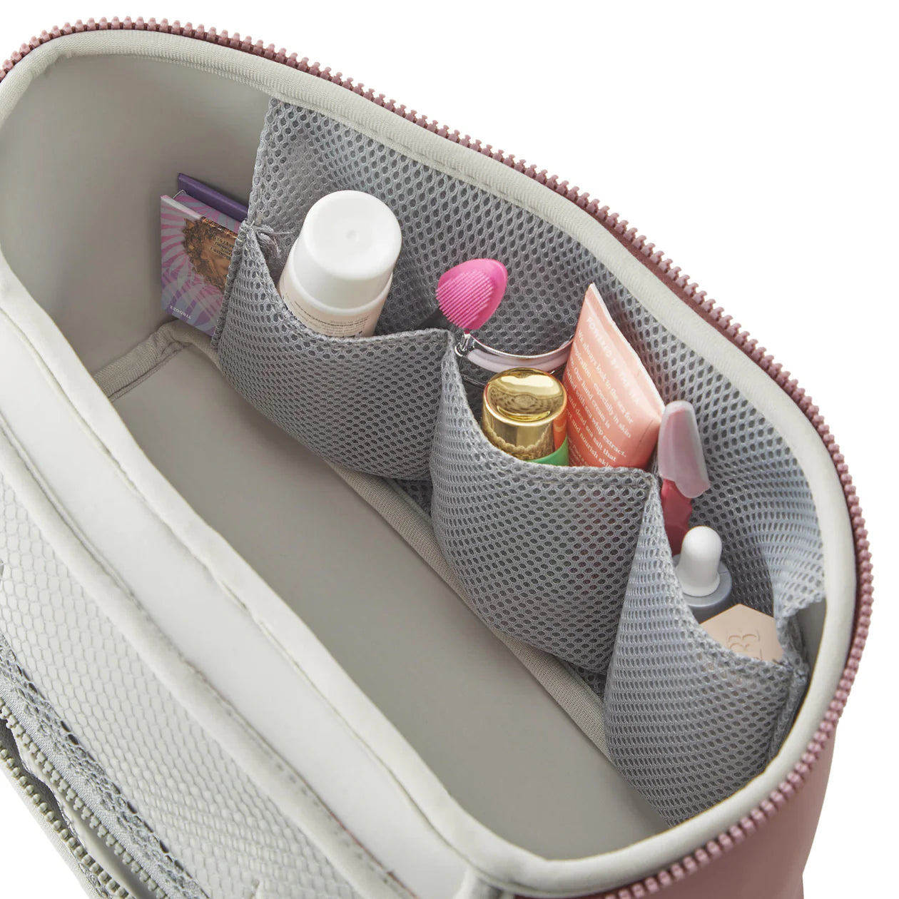 KUSSHI Neoprene Train Case- Large, Mauve/Grey