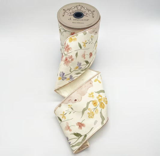 Poplin Mix Floral Bunny, Cream Yellow Ribbon