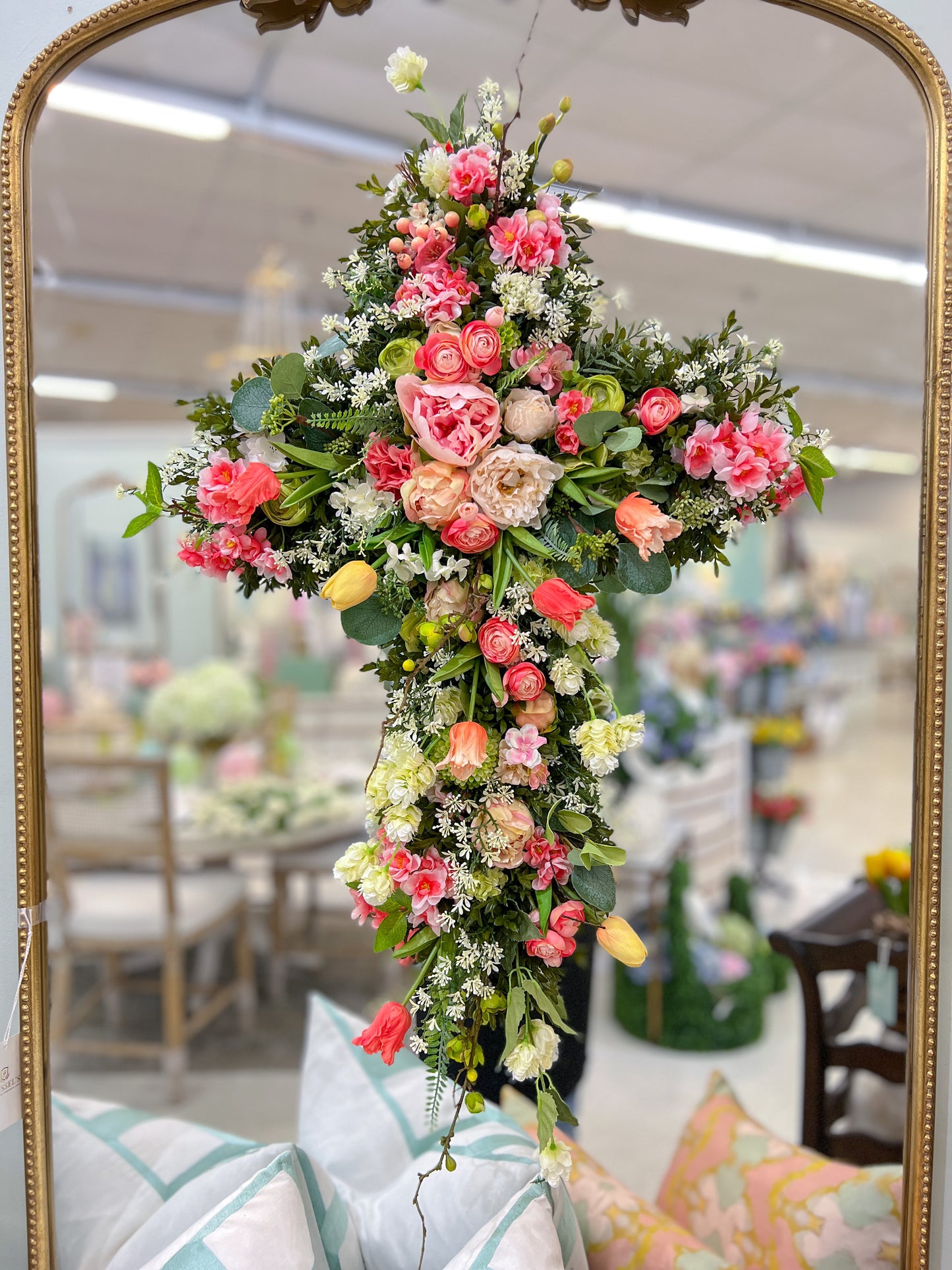 Garden of Promise Cross Wreath – Faux Spring Floral Cross
