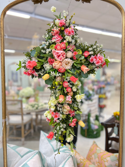 Garden of Promise Cross Wreath – Faux Spring Floral Cross
