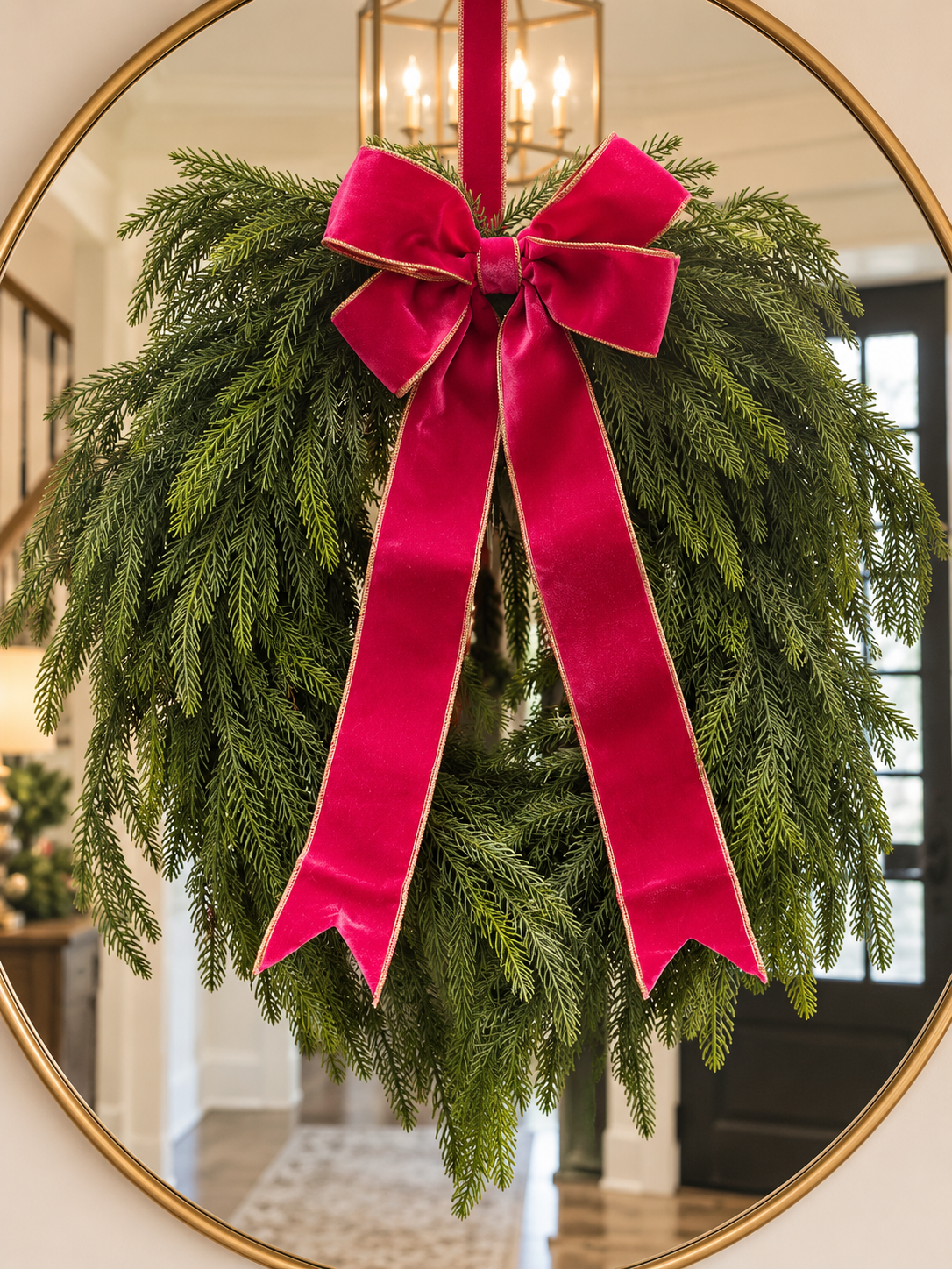 24” Willow Pine Wreath with a hot Pink Bow