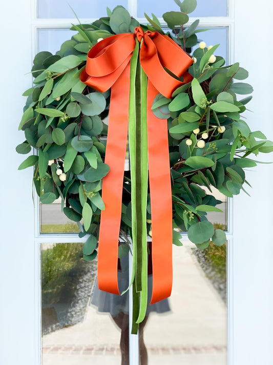 Bountiful Bow Lux And Eucalyptus Wreath Green