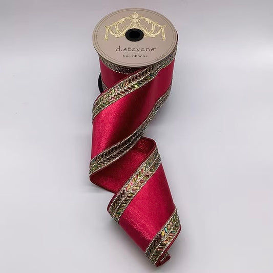 Metallic dupion ab herringbone jewel trim, hot pink