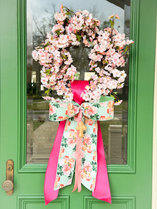 Camellia Garden Cross Cherry Blossom Wreath