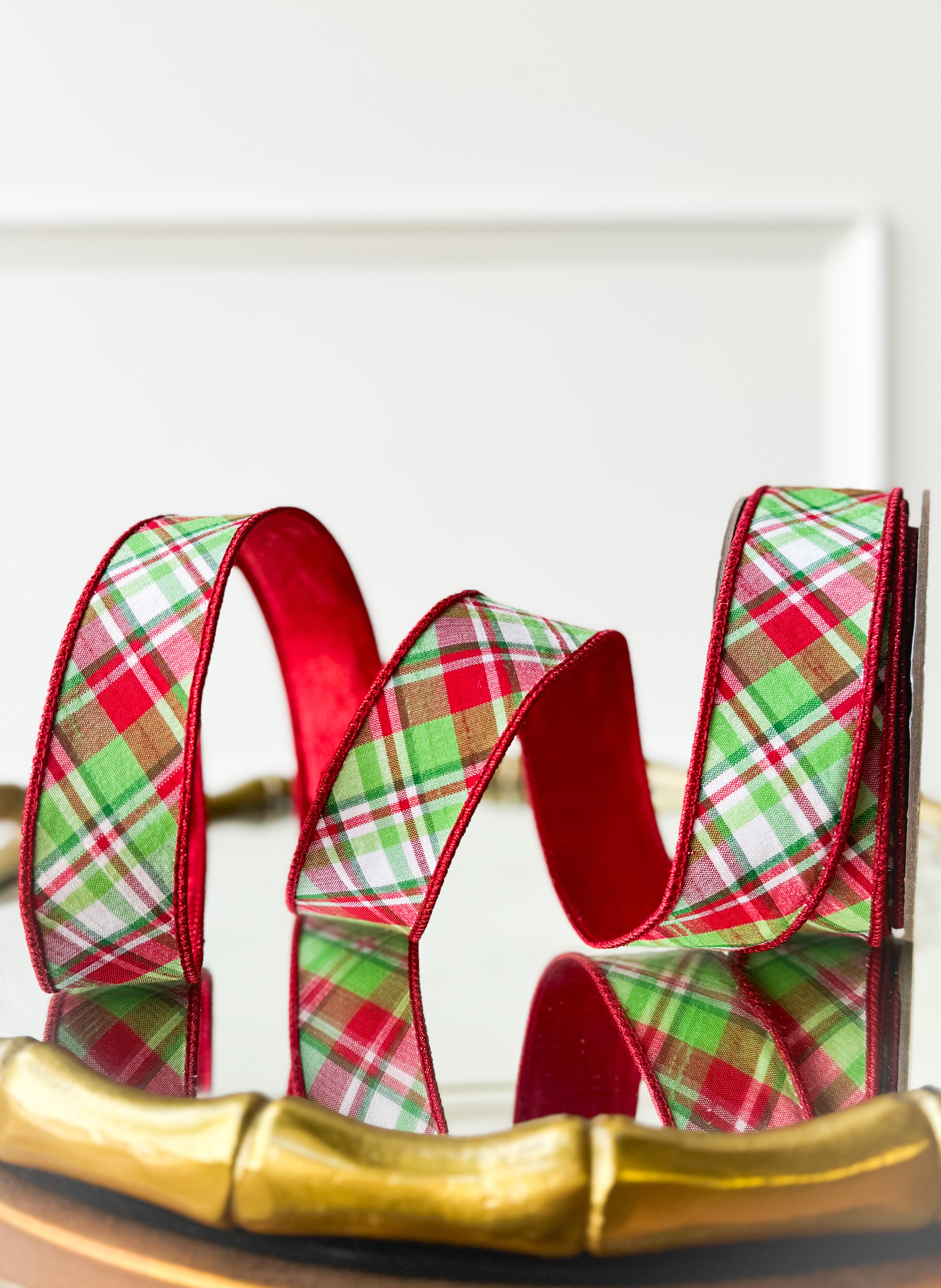 Plaid Ribbon Text Box Diagonal Plaid Dupioni Ribbon – Blanc Box