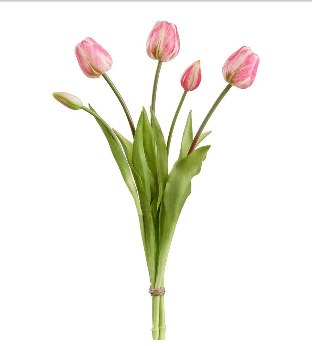 18” Real Touch Tulip Bud Bouquet x5 - Pink