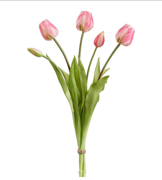 18” Real Touch Tulip Bud Bouquet x5 - Pink
