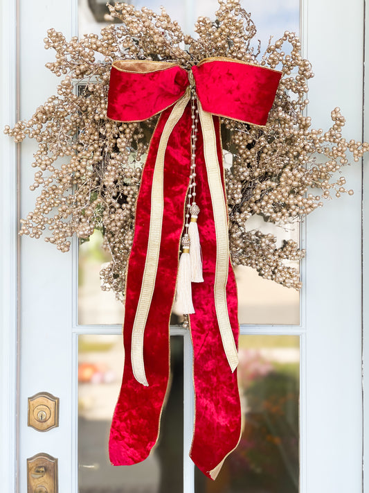 The Red Noel Champagne Berry Wreath And Bow With Pearl Tasselj