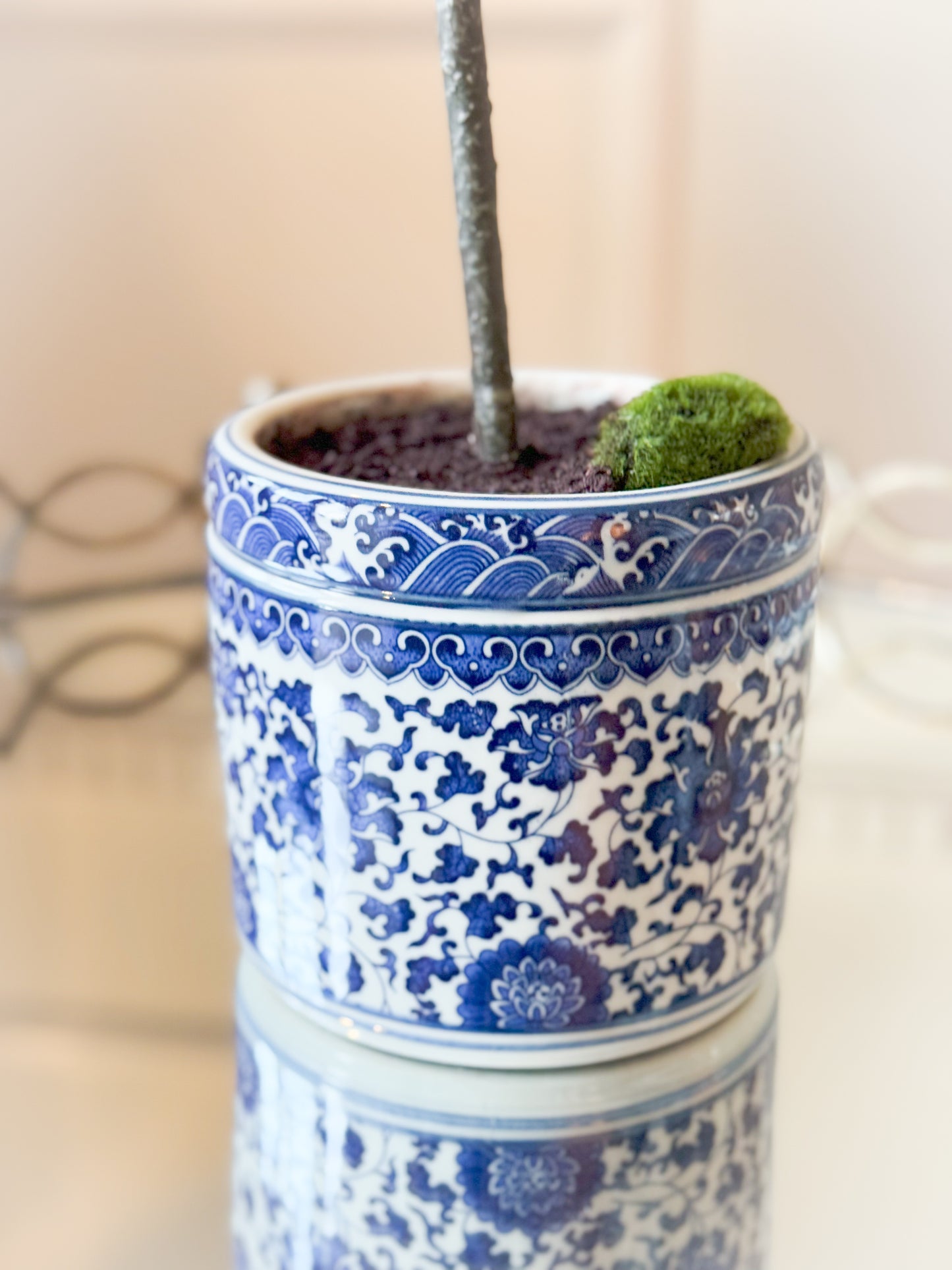 Lemon Topiary In Blue And White Ceramic Planter