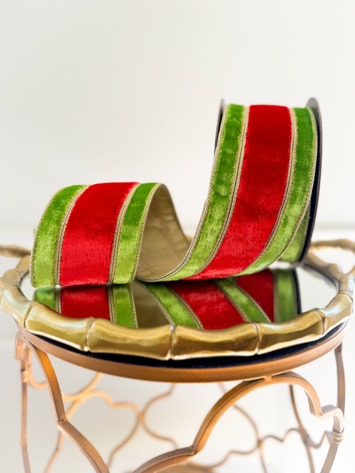 Red Velvet with Lime Green Velvet Edge Ribbon