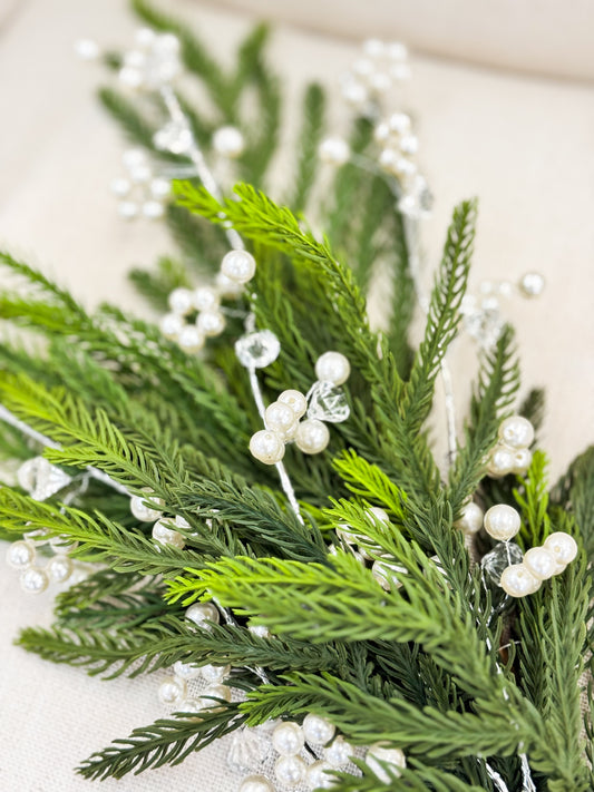 Bundle Of Six Pearl/Bead Spray  Clear Pearl Bundle With Willow Pine 25”