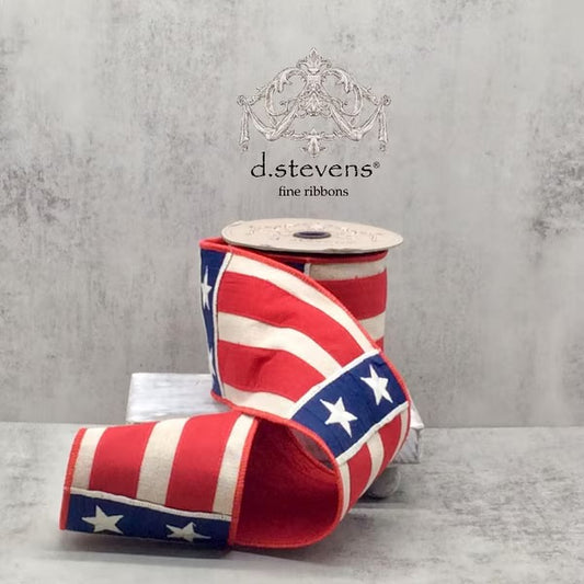 Canvas Embroidery Patchwork Stars Red Natural Stripe Ribbon