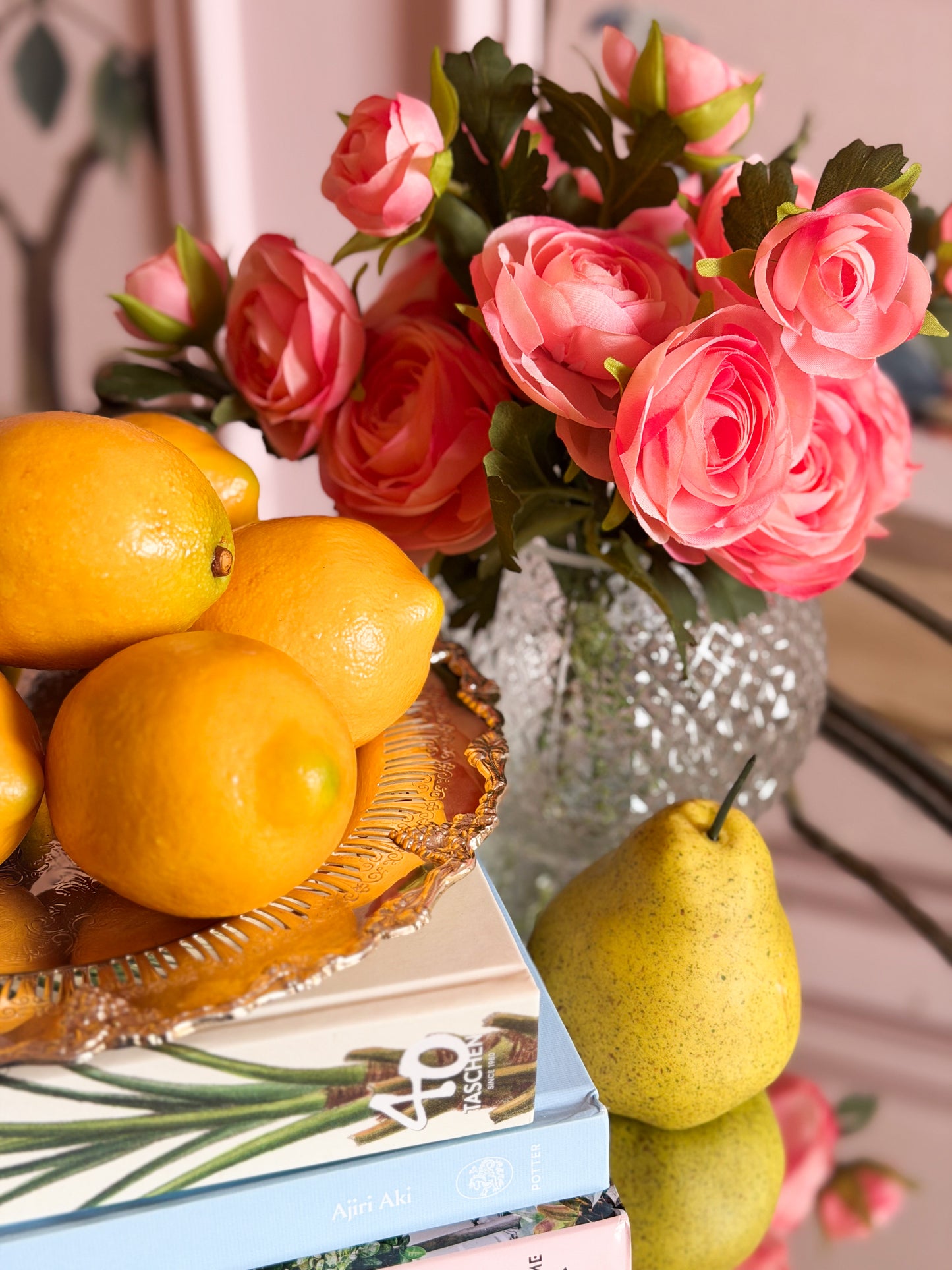 Pink Ranunculus in Glass Vase-11”
