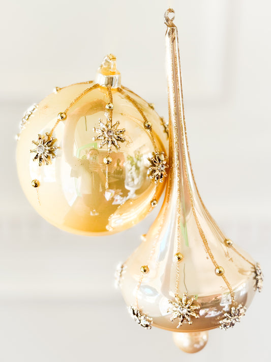 Set Of Six Assorted Gold Starburst Ornaments