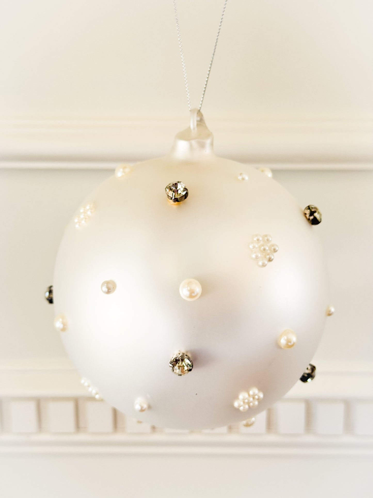 Set of Six Frosted Pearl & Crystal Snowfall Ornaments
