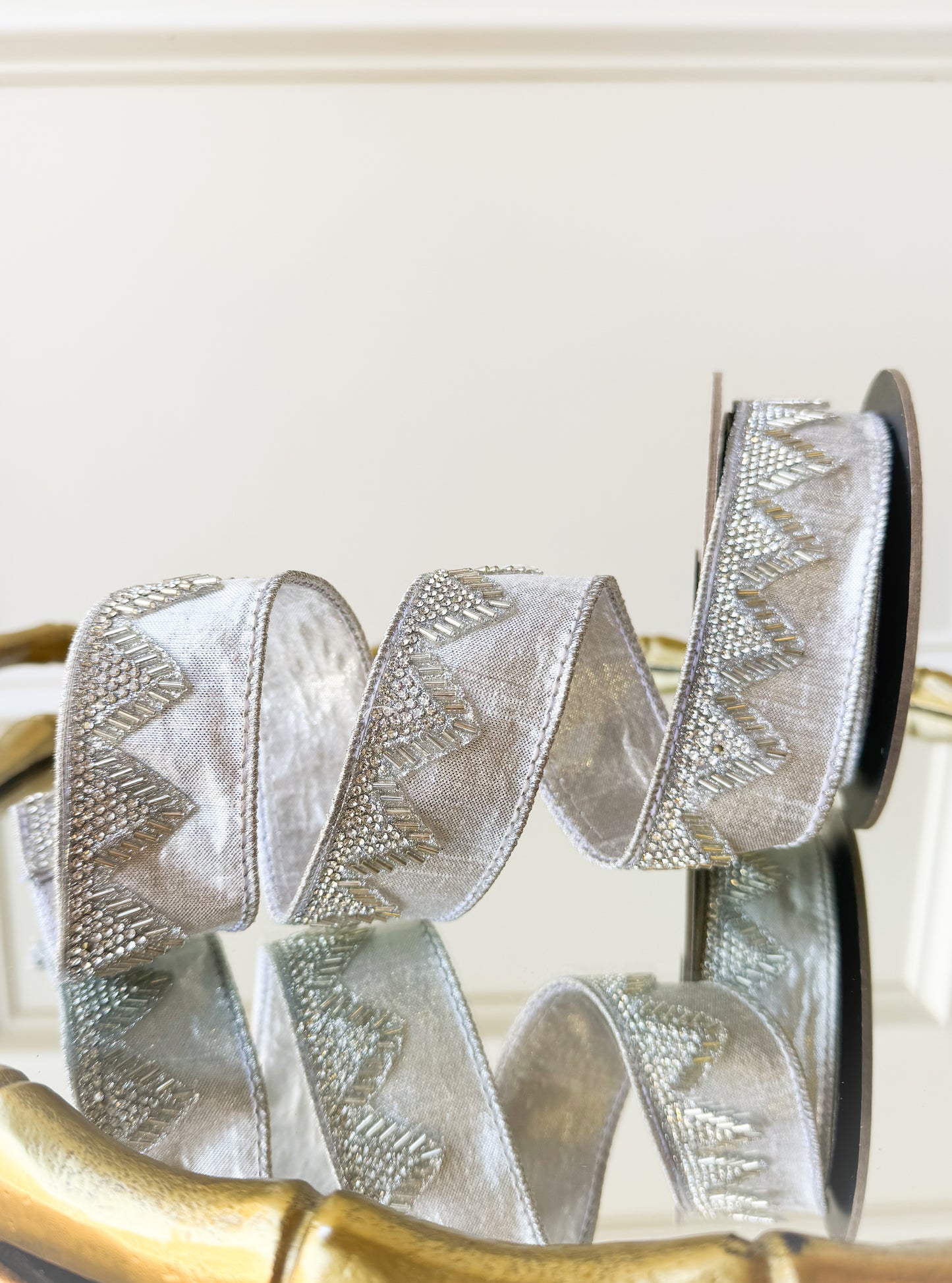 Metallic Beaded Zig Zag Dupioni Ribbon