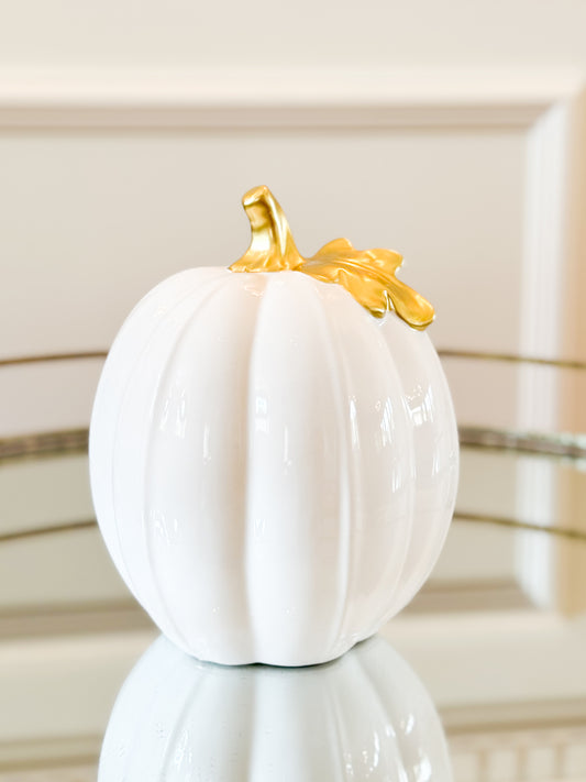 Ceramic White Pumpkin With Gold Leaf