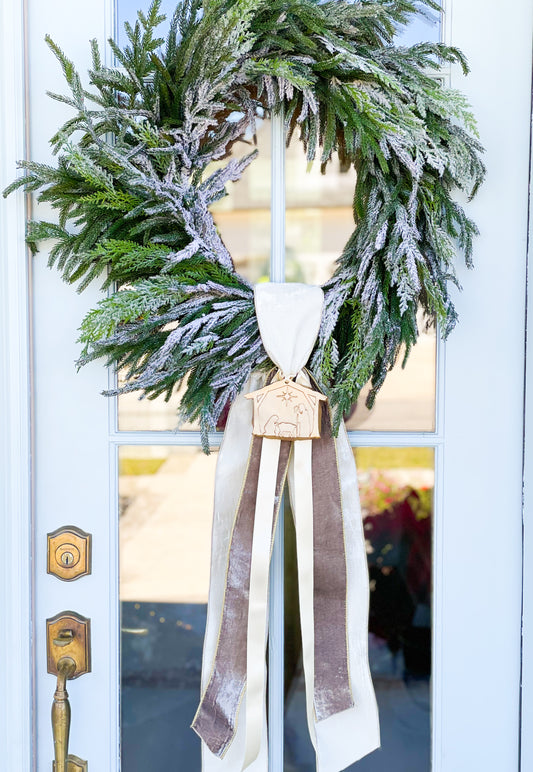 Emmanuel Wreath And Sash With Gold Nativity Ornament