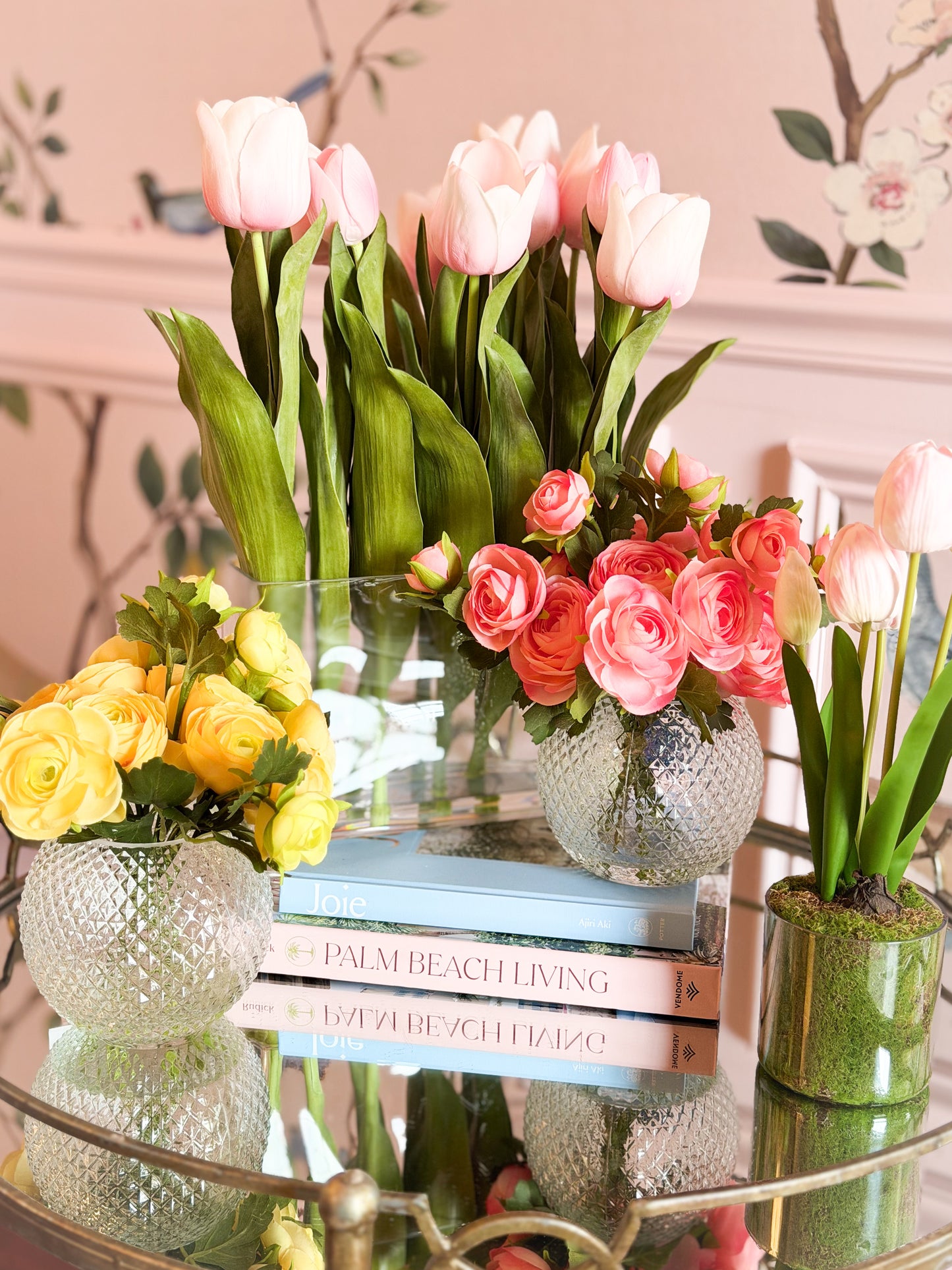 Pink Ranunculus in Glass Vase-11”