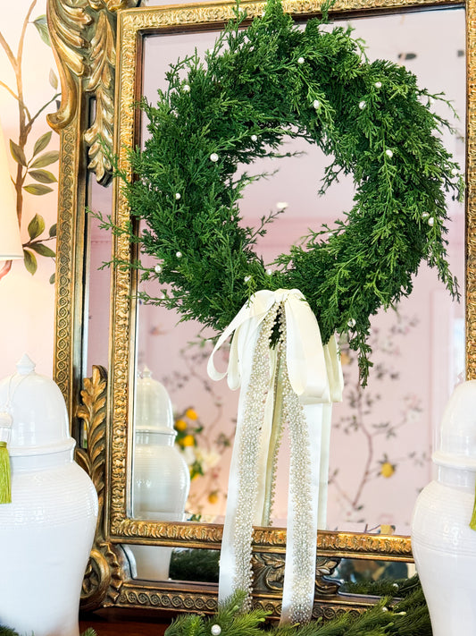 The Versailles Noel Satin and Pearl Bow Christmas Wreath