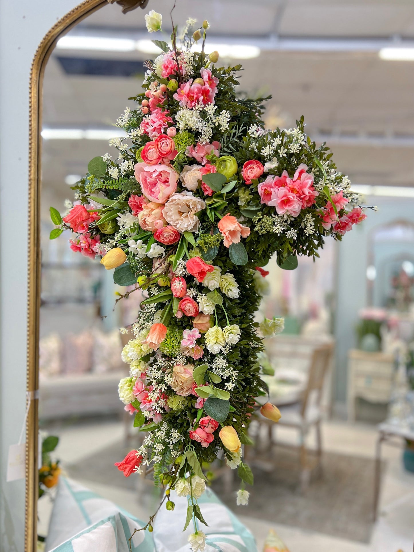 Garden of Promise Cross Wreath – Faux Spring Floral Cross