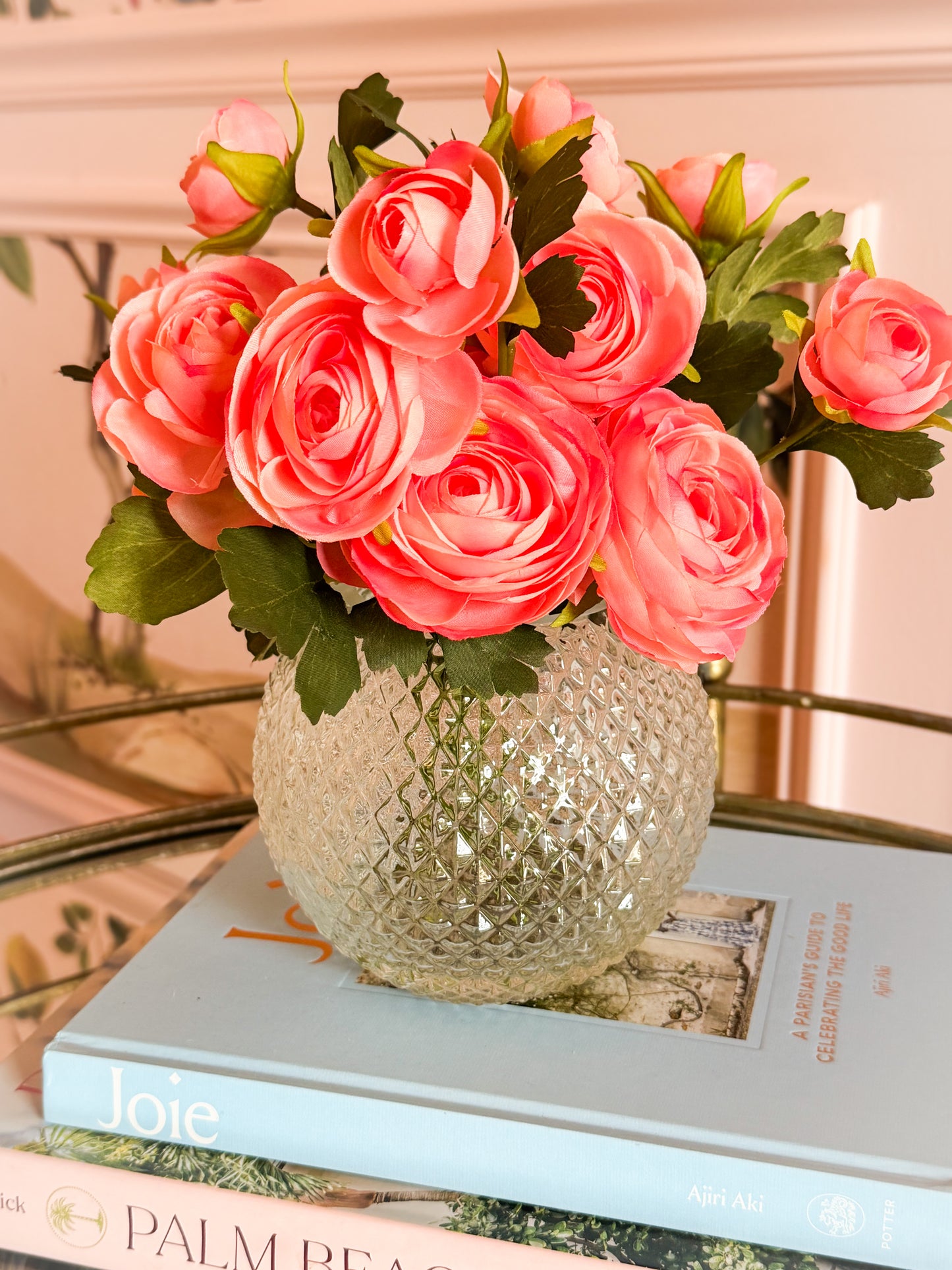 Pink Ranunculus in Glass Vase-11”