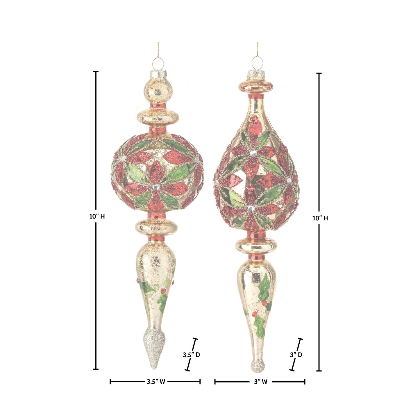 10” Glass Elegant Finial Ornament 2/ast.