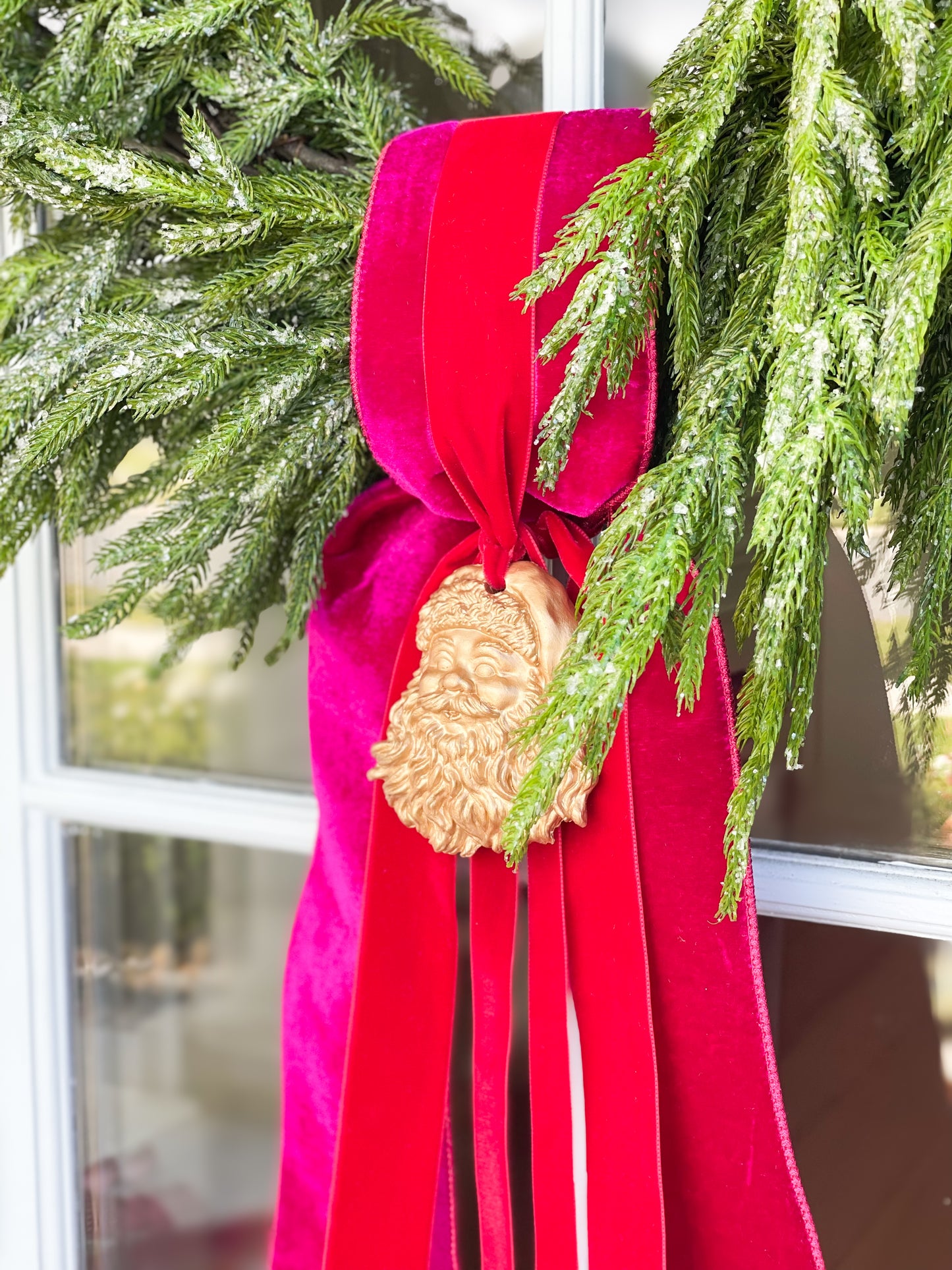 The Hot Pink Believe Iced Fir Pine Wreath With Sash And Santa
