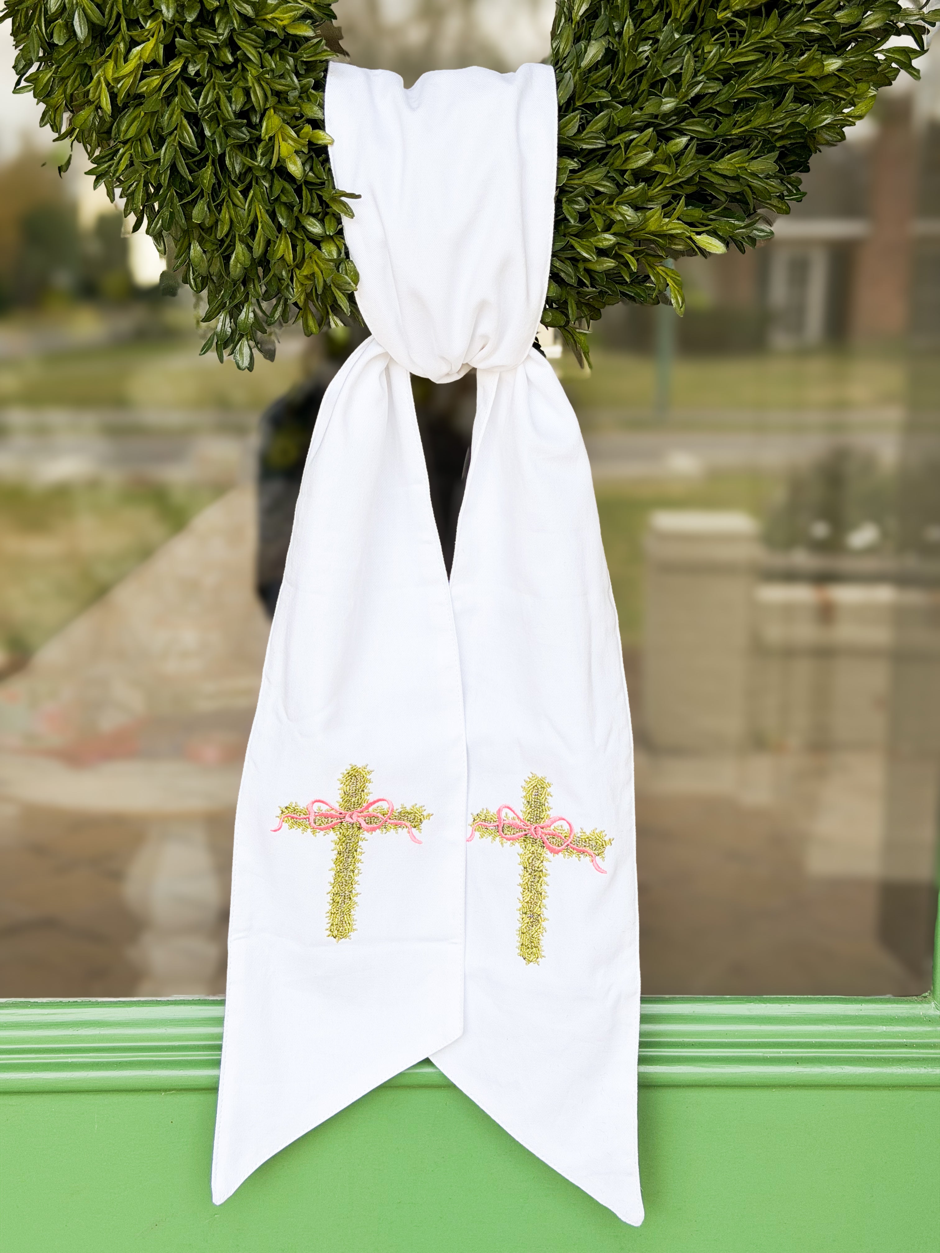 Blanc Box Heirloom Cross Linen Wreath Sash - Thumbnail 2