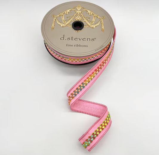 Dupion Bright Mix Color Center Braid, Light Pink Ribbon