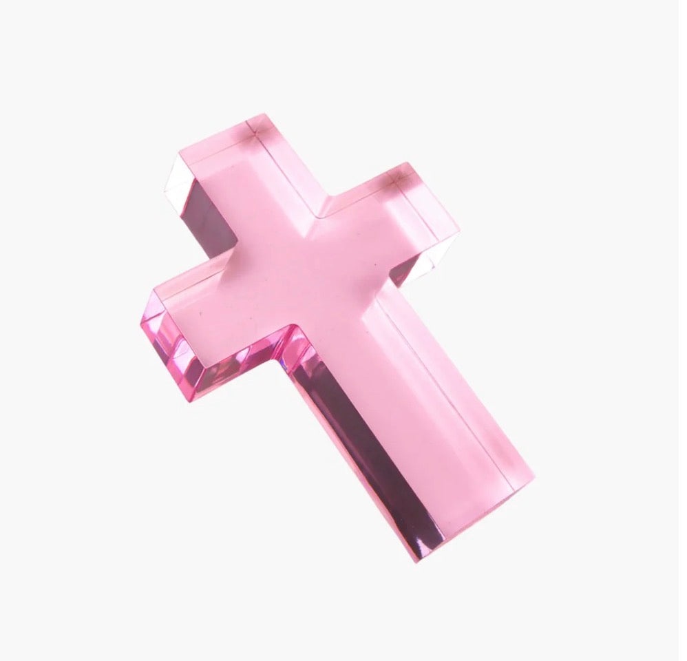 ANNE NEILSON- Small Acrylic Cross Weight- Pink