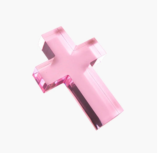 ANNE NEILSON- Small Acrylic Cross Weight- Pink