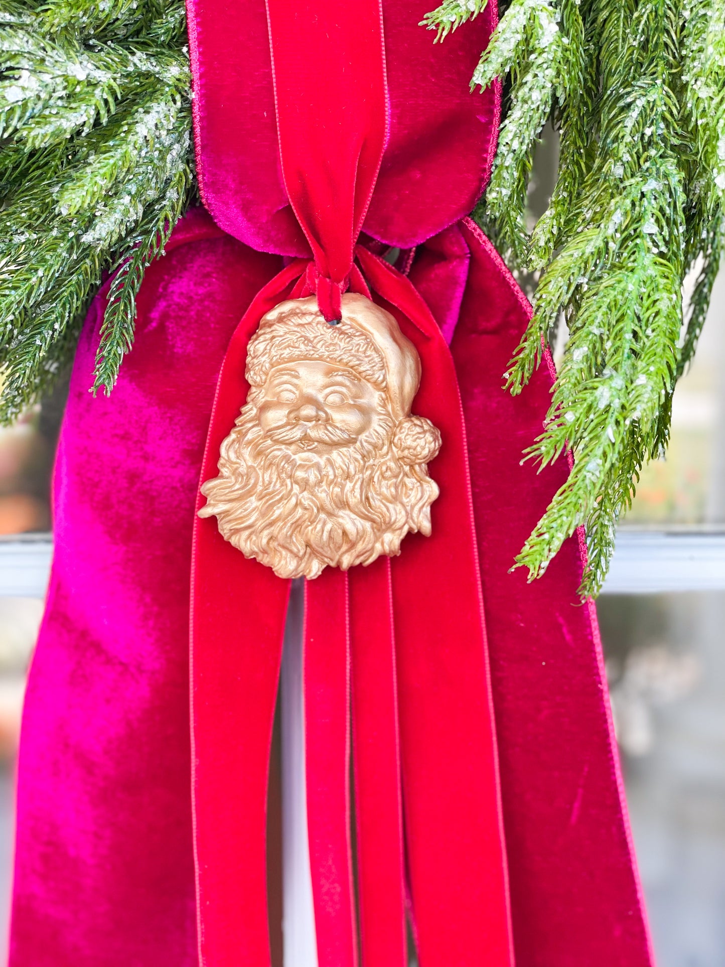 The Hot Pink Believe Iced Fir Pine Wreath With Sash And Santa