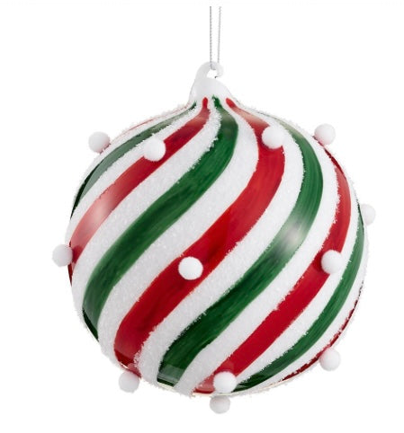 6” Snow pompon glass ornament