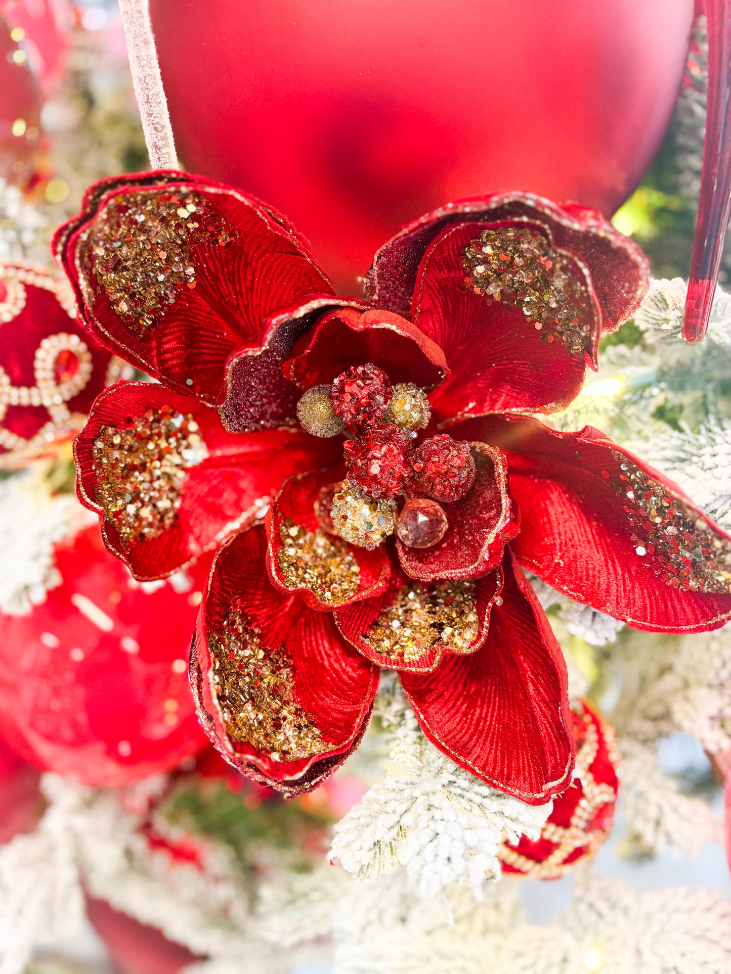 Gilded Ruby Velvet Poinsettia Stem
