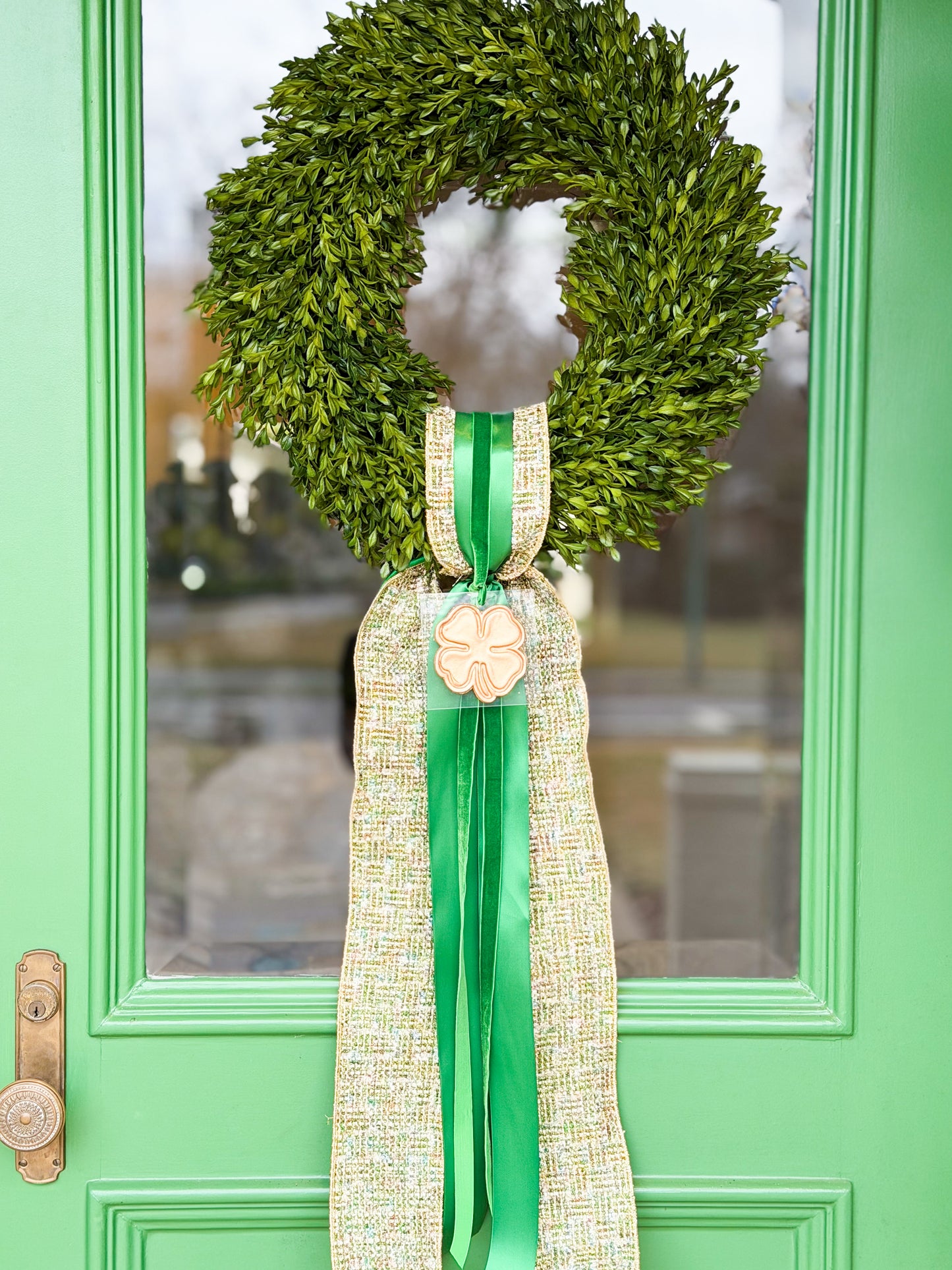 Couture Clover Tea Leaf Wreath | Luxury St. Patrick’s Day Wreath with Designer Bow