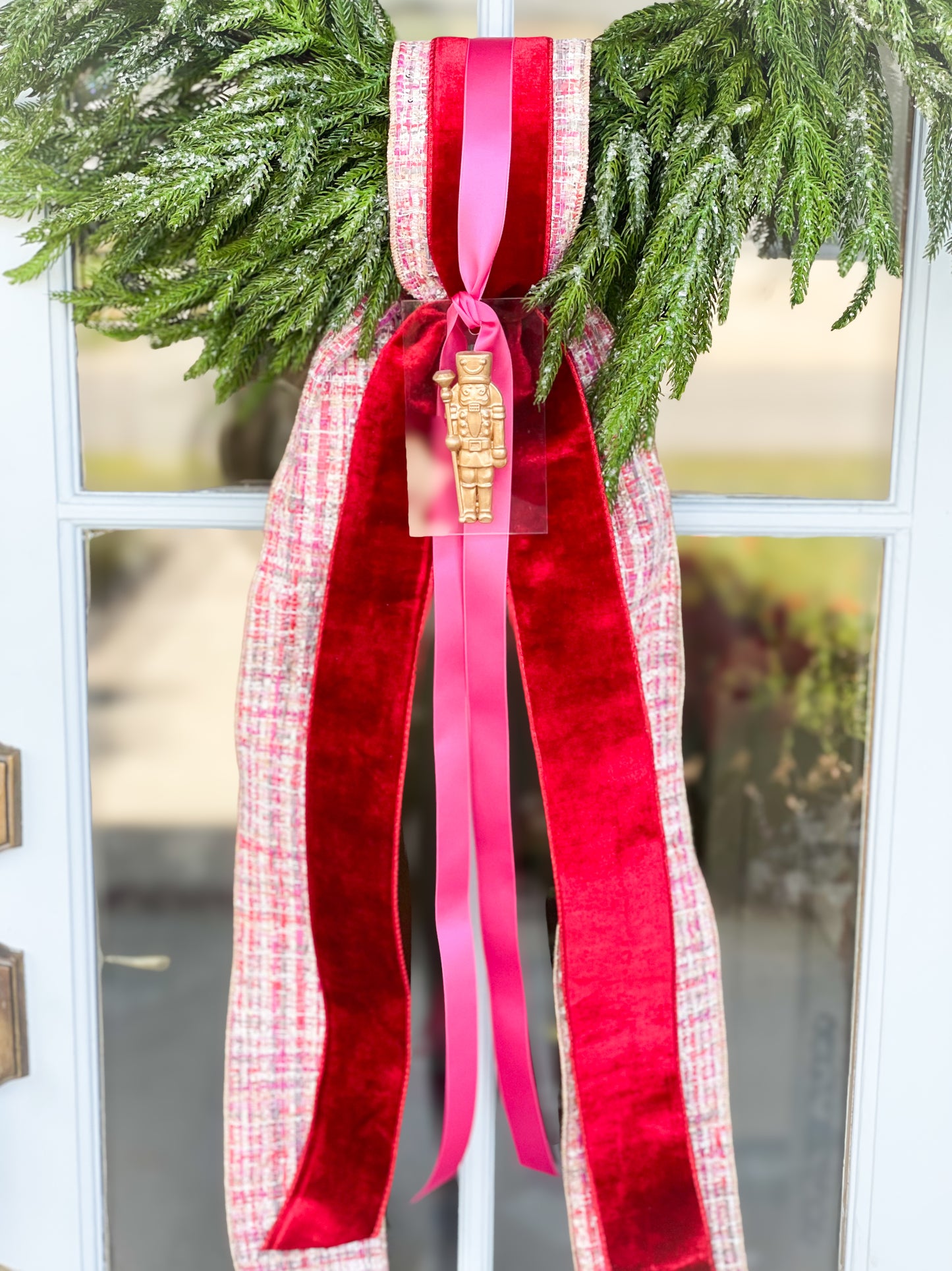 Tweed The Night Before Christmas Wreath With Sash And Acrylic Nutcracker Ornament