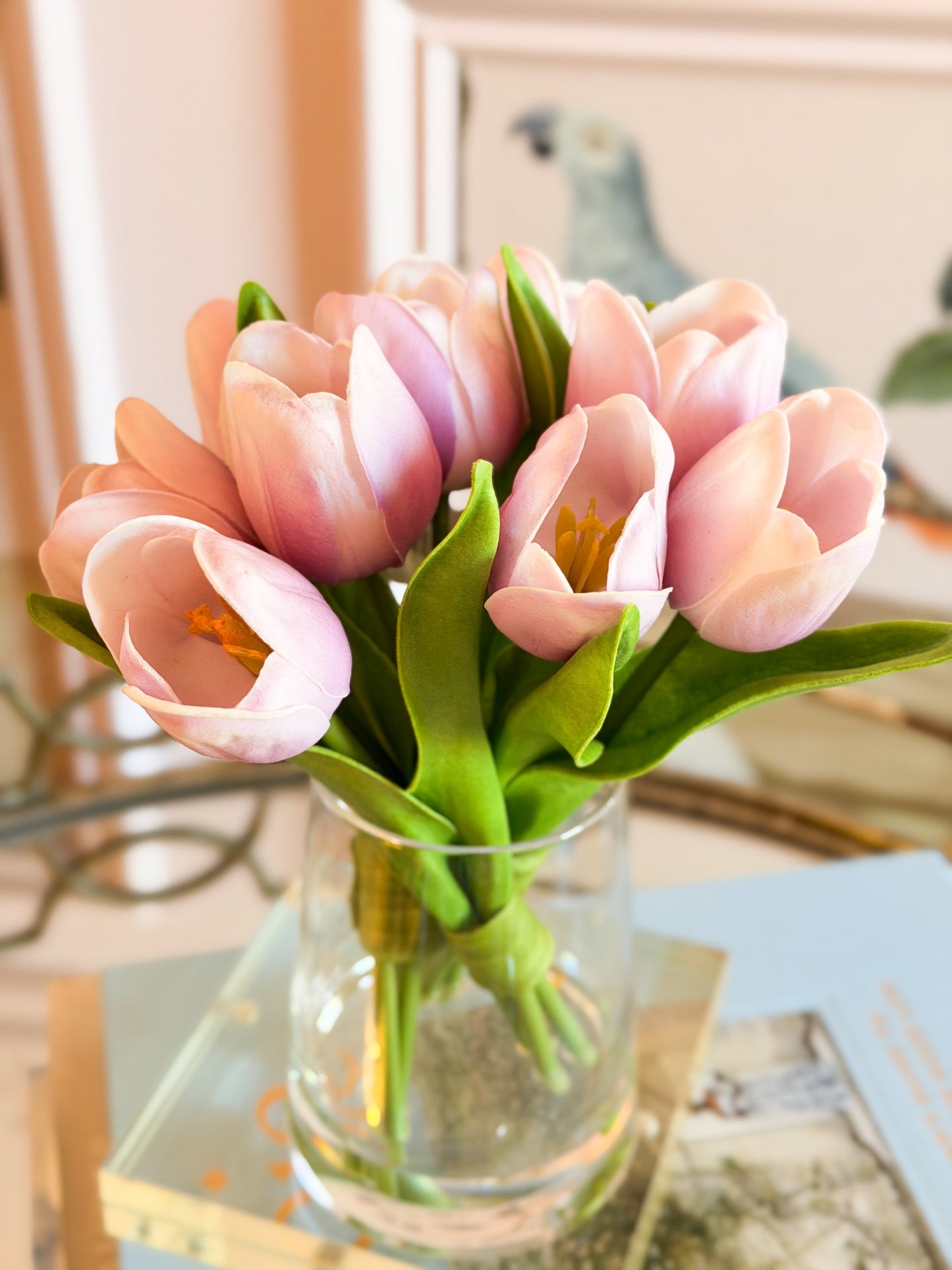 Real Touch Tulips in Glass Vase with Acrylic Water (3 Colors)