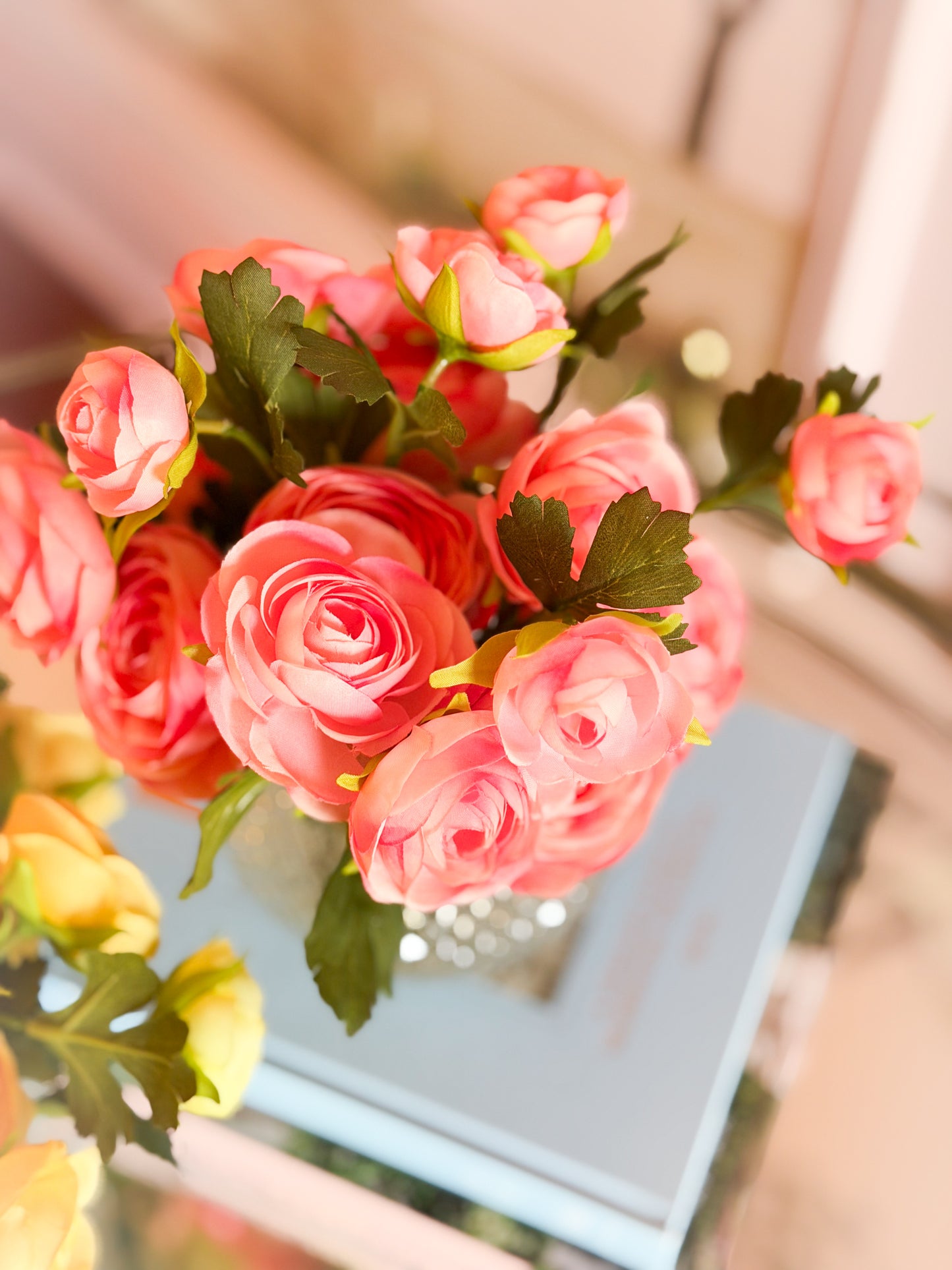 Pink Ranunculus in Glass Vase-11”