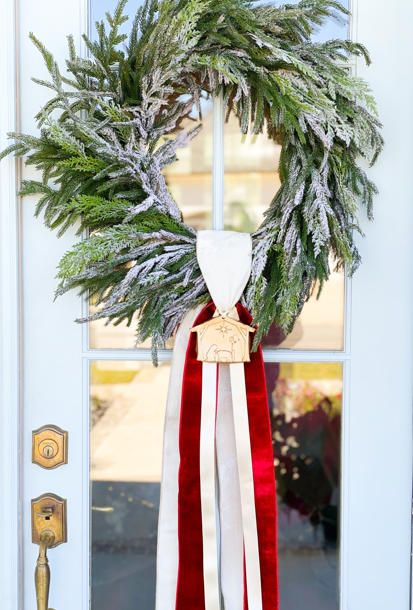 Emmanuel Wreath And Sash With Gold Nativity Ornament