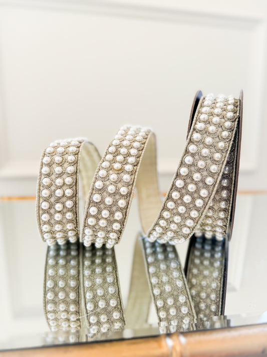 Platinum Metallic Dupion Pearl Trim Ribbon