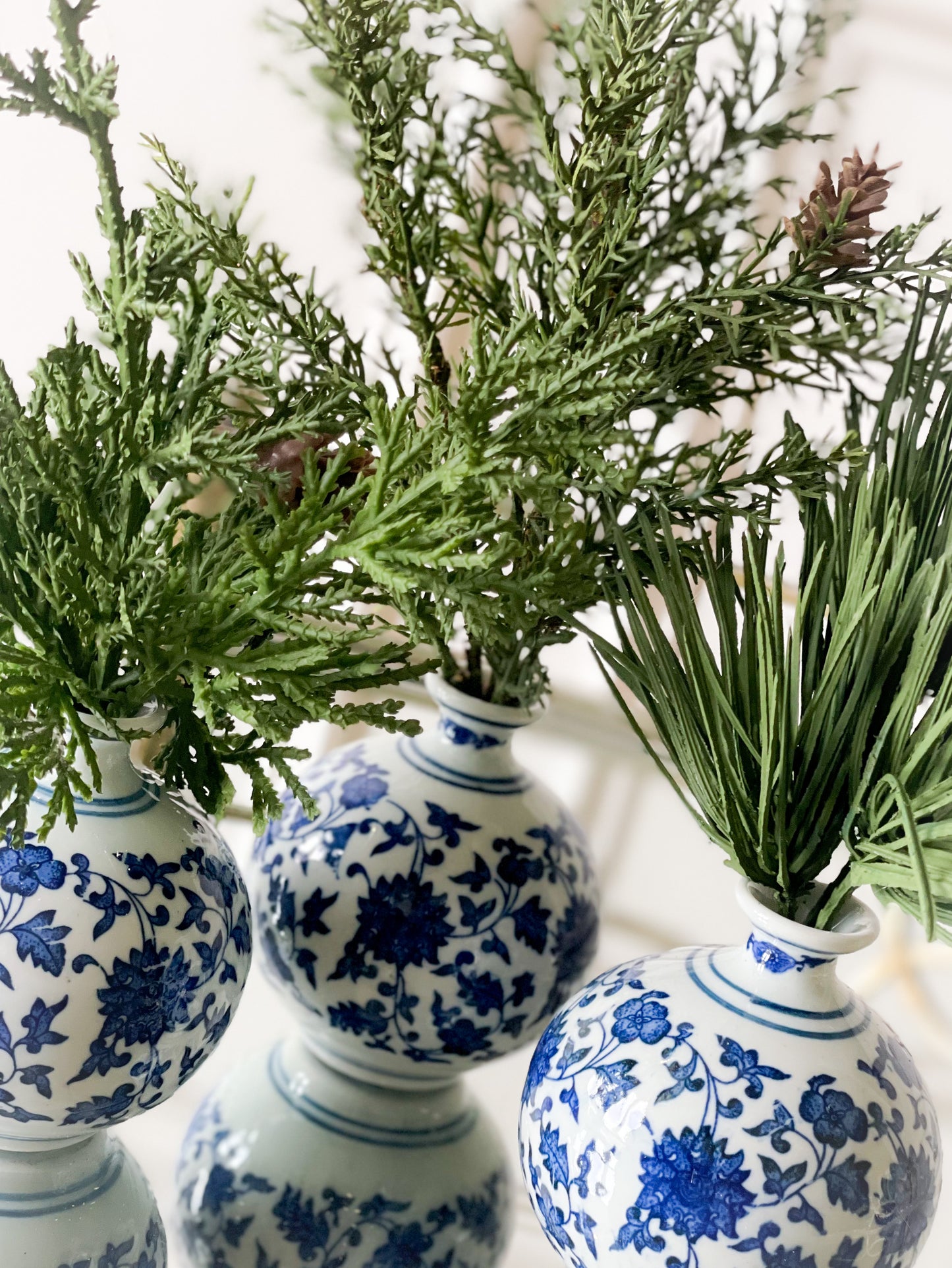 Set Of Three Pine In Chinoiserie Vase