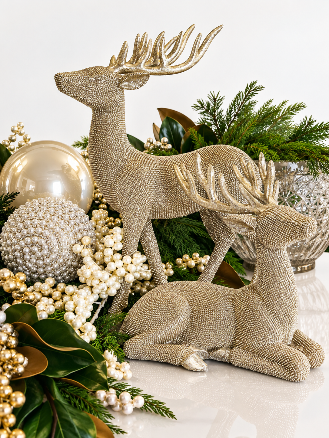 15.25" Bronze Glittered Deer set