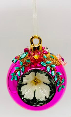 100mm hand-blown glass reflector ball ornament, hot pink