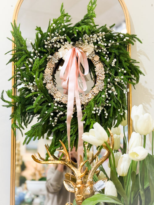 Versailles Noel Pearl And Fir Wreath