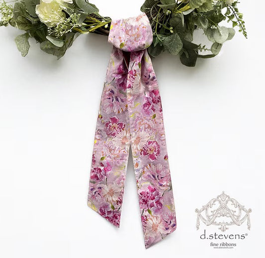 linen watercolor peonies sash, pink lavender